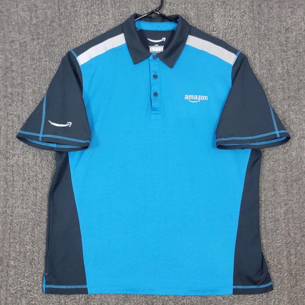Amazon Active Polo Shirt Mens XL Blue Short Sleeve Reflective By Luly Yang